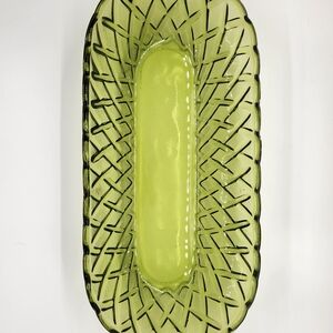 Vintage Indiana Glass avocado green celery or relish dish Midcentury Modern
